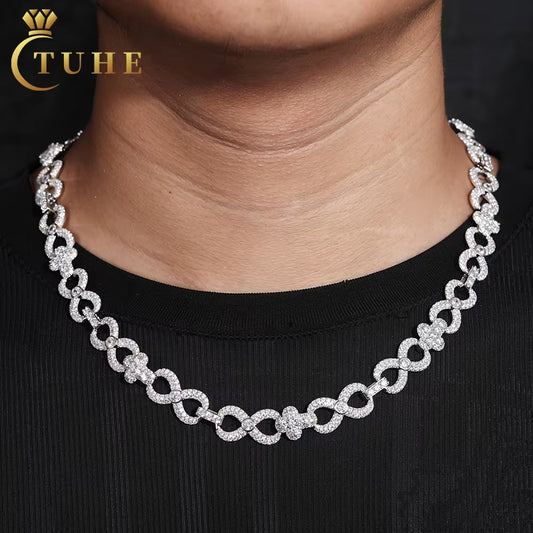 12Mm Iced Out Hip Hop Necklace Pass Diamond Tester Vvs Moissanite Diamond Infinity Cross Cluster Cuban Link Chain