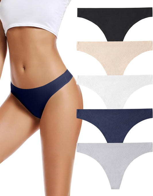 Seamless Women’s Thong Underwear – No Show, Breathable, Soft & Stretchy Panties for Everyday Comfort (5-Pack)