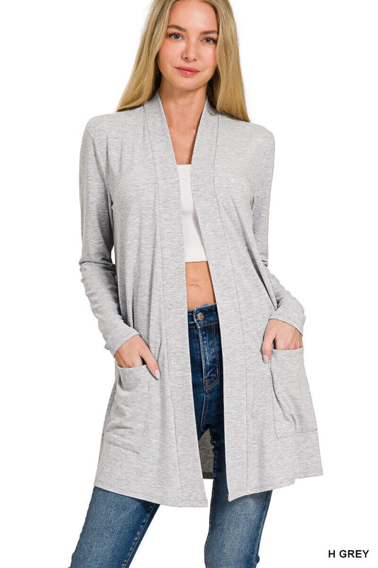 Zenana Open Front Fly Away Cardigan Sweater Long Sleeve with Pockets Loose Drape